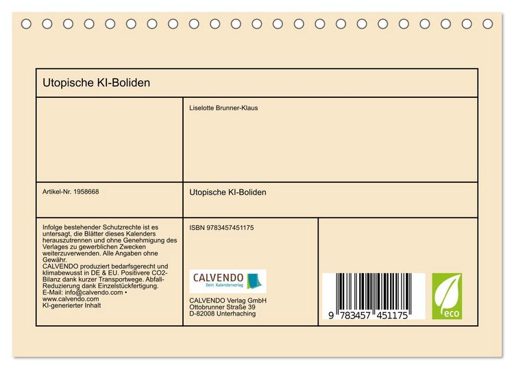Produktbild: Utopische KI-Boliden (Tischkalender 2026 DIN A5 quer), CALVENDO Monatskalender