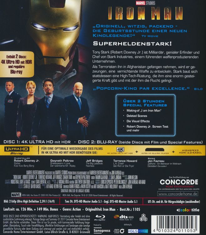 Produktbild: Iron Man (4K Ultra HD) (+ Blu-ray)