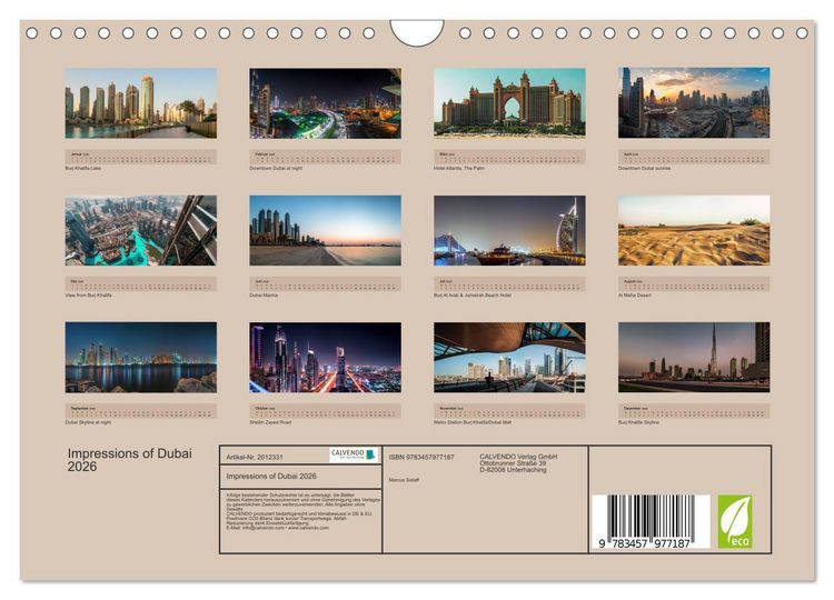 Produktbild: Impressions of Dubai 2026 (Wandkalender 2026 DIN A4 quer), CALVENDO Monatskalender