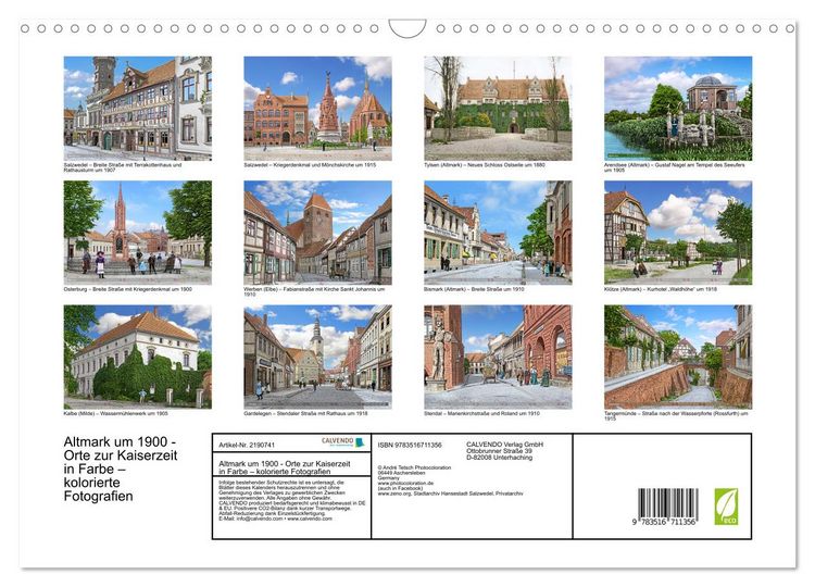 Produktbild: Altmark um 1900 - Orte zur Kaiserzeit in Farbe &ndash; kolorierte Fotografien (Wandkalender 2026 DIN A3 quer), CALVENDO Monatskalender