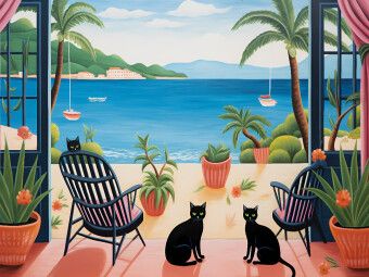 Produktbild: CALVENDO Puzzle Zwei Katzen im Strandhaus | 1000 Teile Lege-Gr&ouml;&szlig;e 64x48cm Foto-Puzzle f&uuml;r gl&uuml;ckliche Stunden