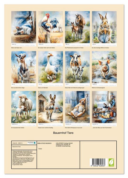 Produktbild: Bauernhof Tiere (hochwertiger Premium Wandkalender 2026 DIN A2 hoch), Kunstdruck in Hochglanz