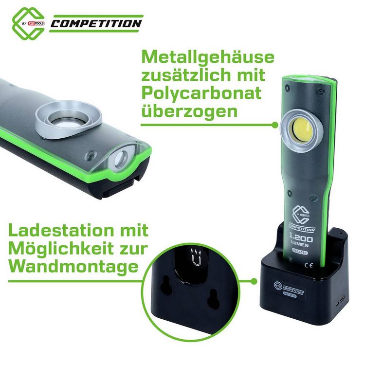 Produktbild: KS Tools 512.4510 COMPETITION LED-Arbeitsleuchte, dimmbar, 1200 Lumen, mit Ladestation 2021 Energieeffizienzklasse n.rel