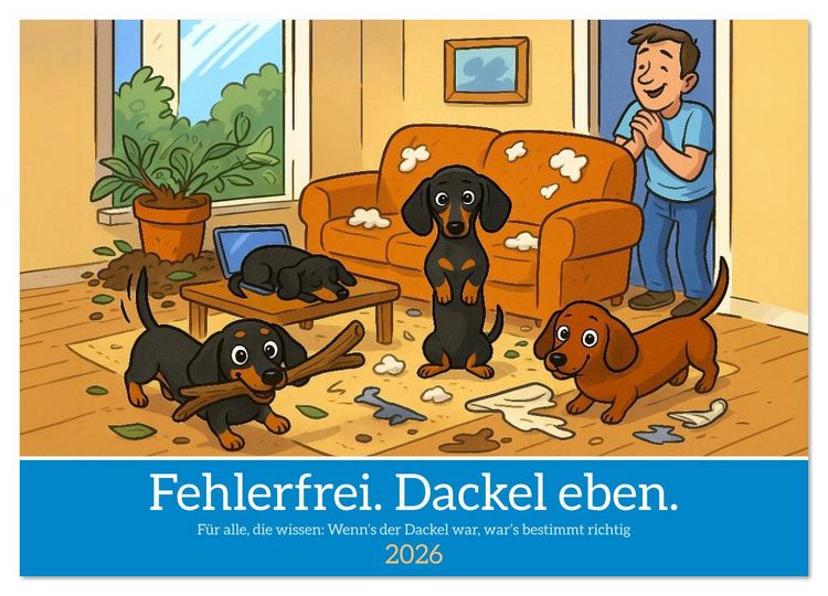 Produktbild: Fehlerfrei. Dackel eben. (Wandkalender 2026 DIN A3 quer), CALVENDO Monatskalender