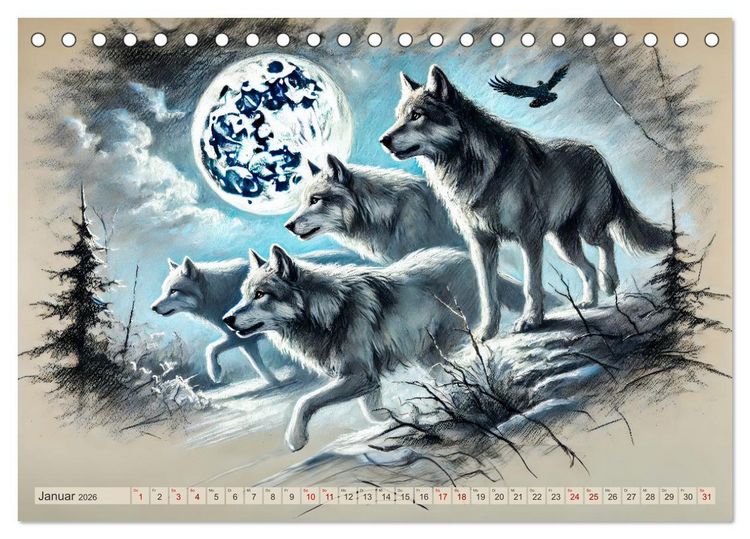 Produktbild: Die Eleganz der W&ouml;lfe - Mythische Begegnungen in der Natur (Tischkalender 2026 DIN A5 quer), CALVENDO Monatskalender