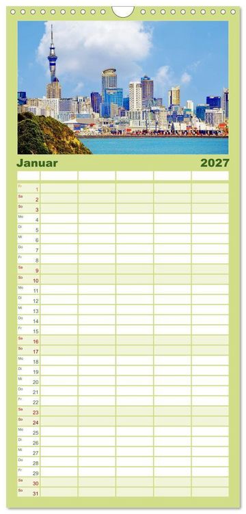 Produktbild: Familienplaner 2027 - Neuseeland - Land der Kontraste mit 5 Spalten (Wandkalender, 21 x 45 cm) CALVENDO