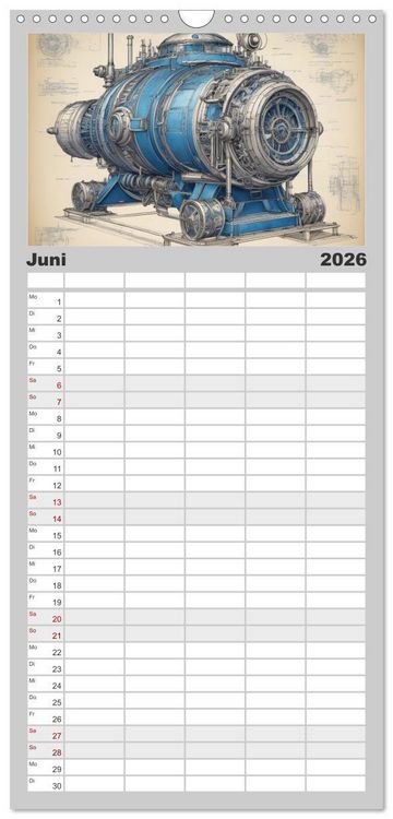 Produktbild: Familienplaner 2026 - Steampunk - Blaupausen mit 5 Spalten (Wandkalender, 21 x 45 cm) CALVENDO