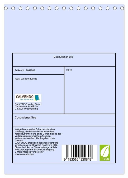 Produktbild: Cospudener See (Tischkalender 2026 DIN A5 hoch), CALVENDO Monatskalender