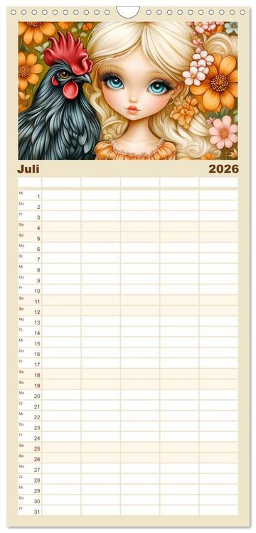 Produktbild: Familienplaner 2026 - Vertr&auml;umte M&auml;dchen. Tiere, Blumen, Liebe. mit 5 Spalten (Wandkalender, 21 x 45 cm) CALVENDO