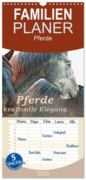 Produktbild: Familienplaner 2026 - Pferde - kraftvolle Eleganz mit 5 Spalten (Wandkalender, 21 x 45 cm) CALVENDO