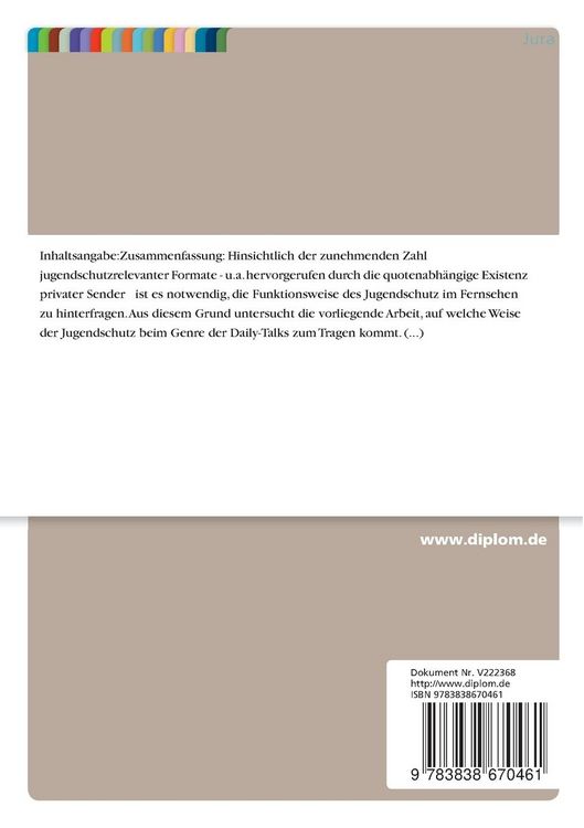 Produktbild: Jugendschutz in der heutigen Medienwelt - dargestellt am Beispiel ausgew&auml;hlter Talk-Shows