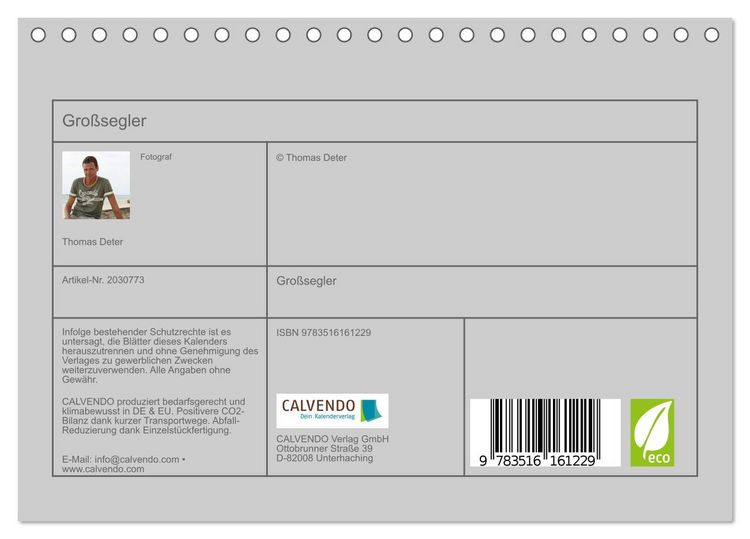 Produktbild: Gro&szlig;segler (Tischkalender 2026 DIN A5 quer), CALVENDO Monatskalender