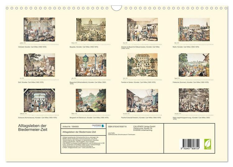 Produktbild: Alltagsleben der Biedermeier-Zeit (Wandkalender 2026 DIN A3 quer), CALVENDO Monatskalender