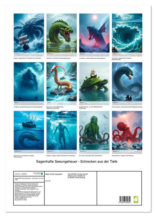 Produktbild: Sagenhafte Seeungeheuer - Schrecken aus der Tiefe (Wandkalender 2026 DIN A2 hoch), CALVENDO Monatskalender
