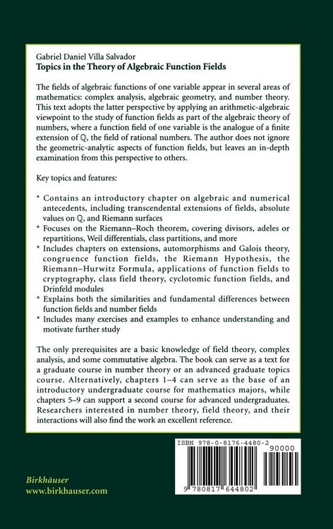 Produktbild: Topics in the Theory of Algebraic Function Fields