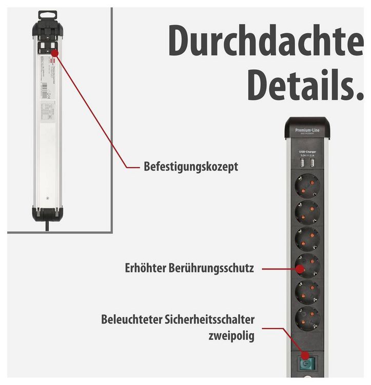 Produktbild: Brennenstuhl 1391030611 Steckdosenleiste mit Schalter Silber, Schwarz Schutzkontakt 1St.