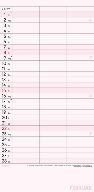 Planer für zwei 2026 mit 3 Spalten - Familien-Timer 22x45 cm - Offset-Papier - mit Ferienterminen - Wand-Planer - Familienkalender - Alpha Edition