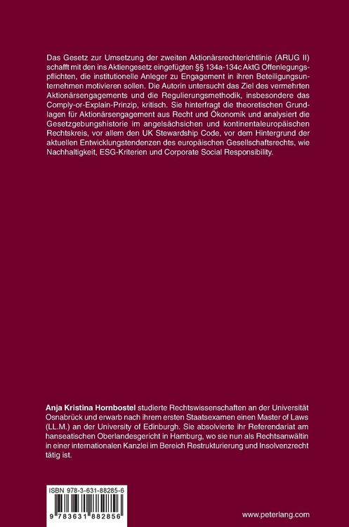 Produktbild: Das Engagement institutioneller Anleger als Aktion&auml;re im Beteiligungsunternehmen nach ARUG II