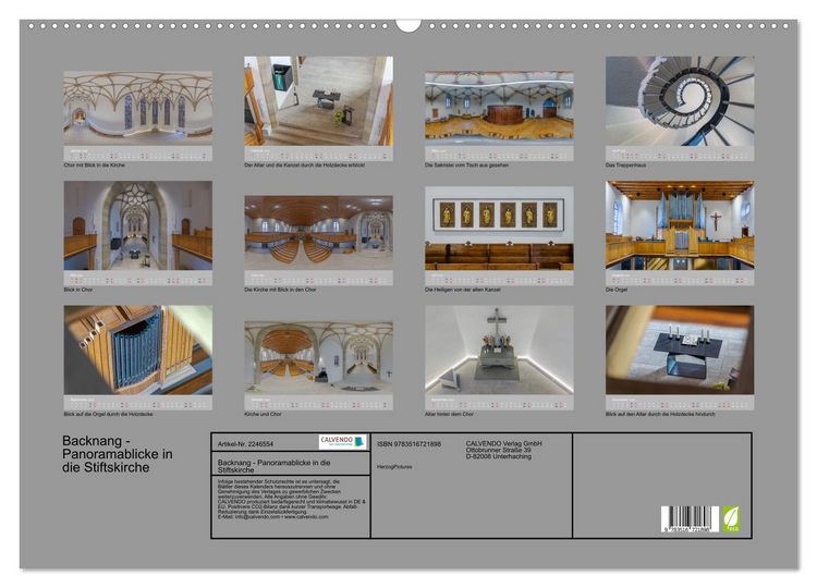 Produktbild: Backnang - Panoramablicke in die Stiftskirche (Wandkalender 2026 DIN A2 quer), CALVENDO Monatskalender