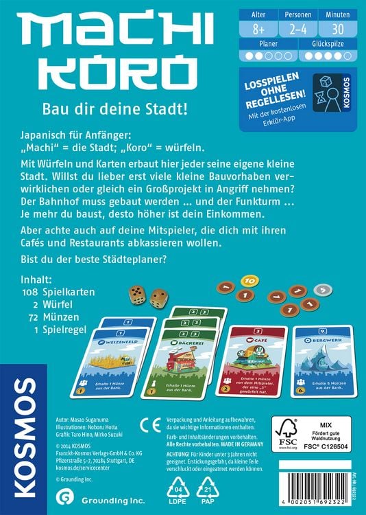 Produktbild: Machi Koro, nominiert zum Spiel des Jahres 2015