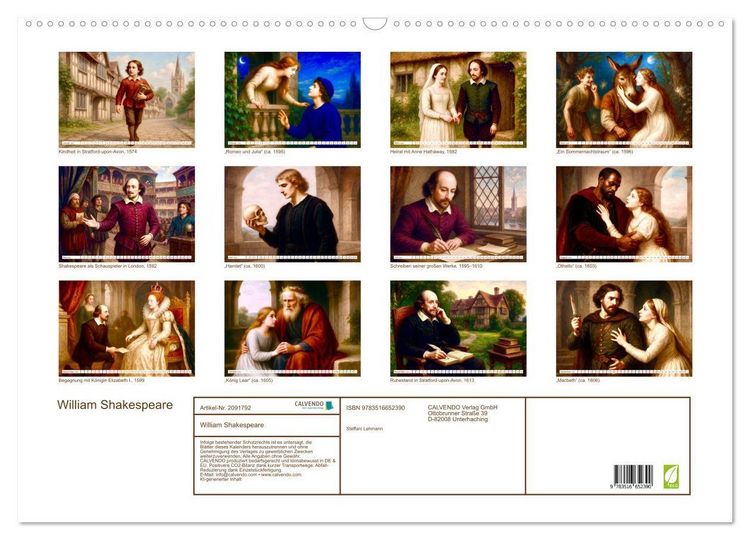 Produktbild: William Shakespeare (Wandkalender 2026 DIN A2 quer), CALVENDO Monatskalender