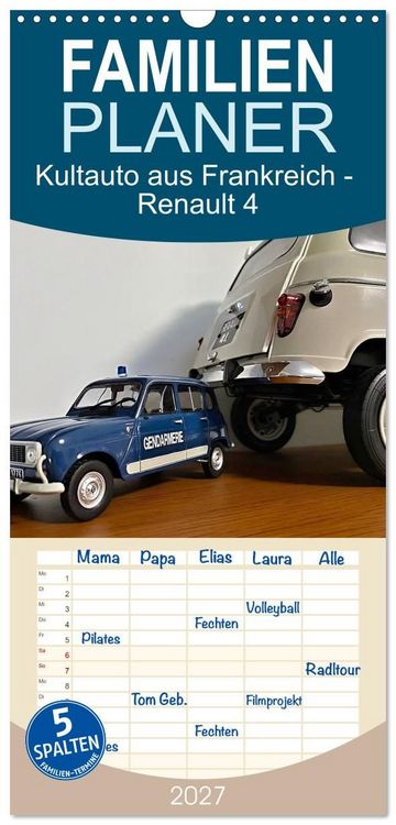 Produktbild: Familienplaner 2027 - Kultauto aus Frankreich - Renault 4 mit 5 Spalten (Wandkalender, 21 x 45 cm) CALVENDO