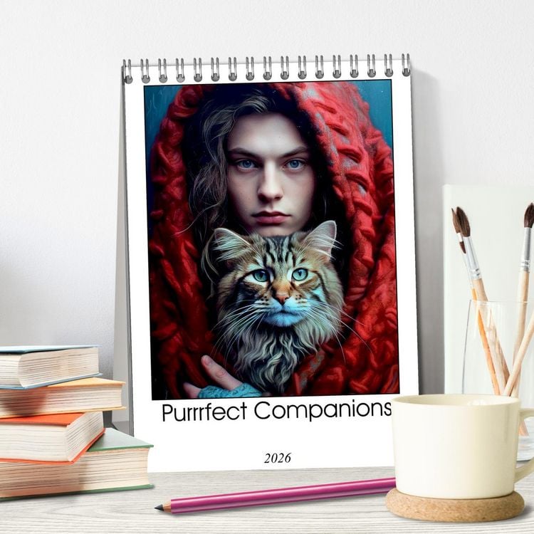 Produktbild: Purrrfect Companions (Desk Calendar 2026 DIN A5 portrait), CALVENDO 12 Month DeskCalendar