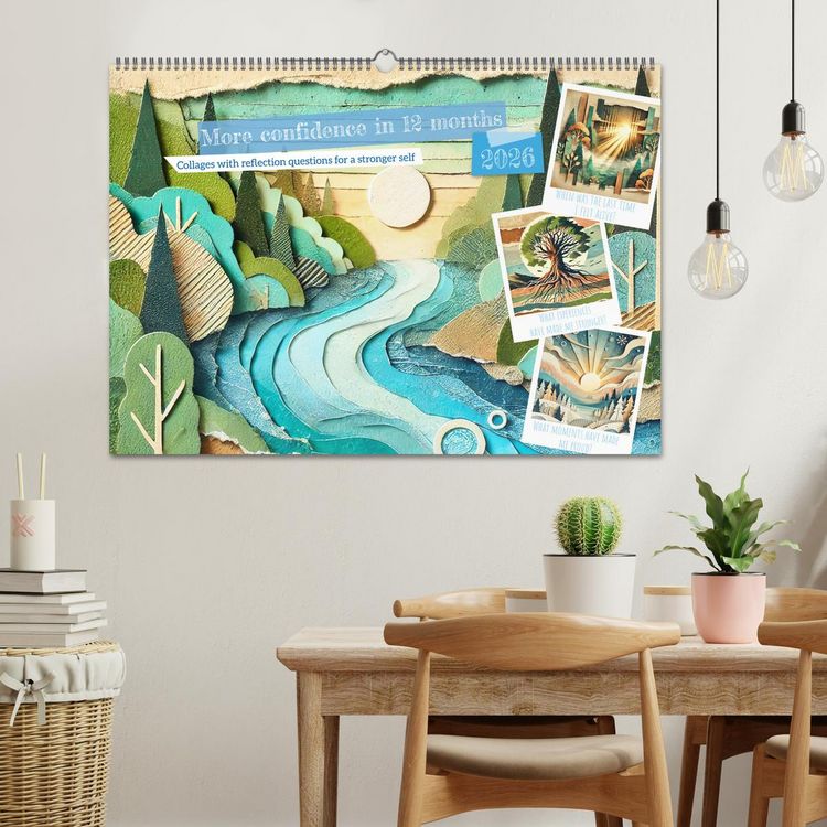 Produktbild: More confidence in 12 months - Collages with reflection questions for a stronger self (Wall Calendar 2026 DIN A2 landscape), CALVENDO 12 Month Wall Calendar