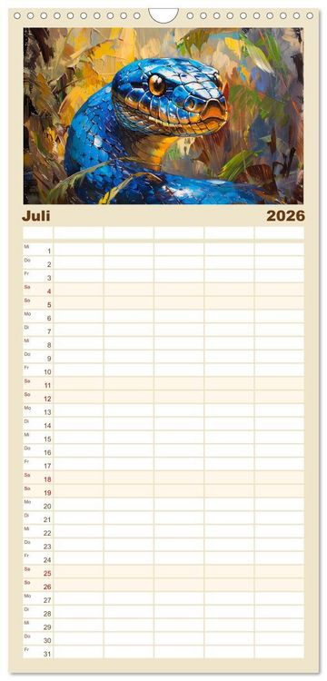 Produktbild: Familienplaner 2026 - Schlangen. Faszination Reptilien. Kunstvolle Paintings mit 5 Spalten (Wandkalender, 21 x 45 cm) CALVENDO