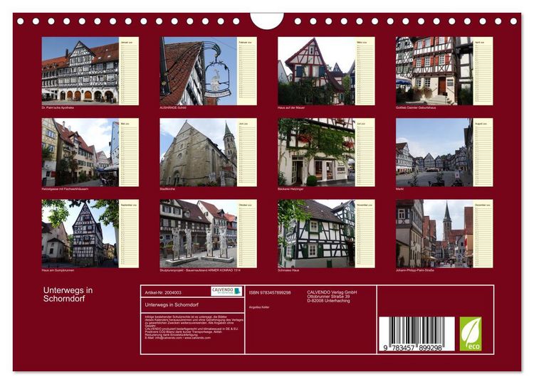 Produktbild: Unterwegs in Schorndorf (Wandkalender 2026 DIN A4 quer), CALVENDO Monatskalender