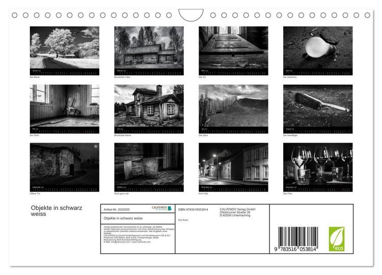 Produktbild: Objekte in schwarz weiss (Wandkalender 2026 DIN A4 quer), CALVENDO Monatskalender