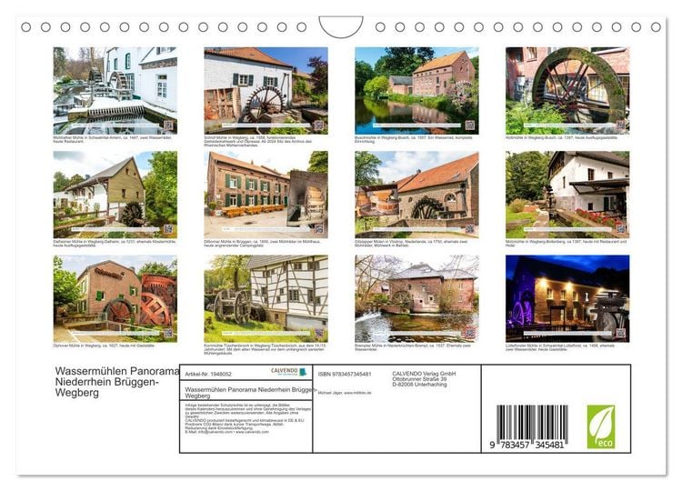 Produktbild: Wasserm&uuml;hlen Panorama Niederrhein Br&uuml;ggen-Wegberg (Wandkalender 2026 DIN A4 quer), CALVENDO Monatskalender