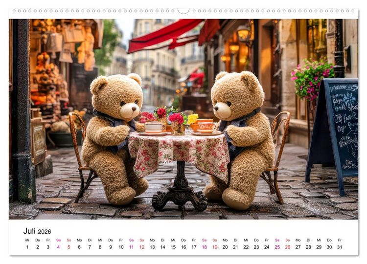Produktbild: Teddys Welt - B&auml;renstark durchs Jahr (hochwertiger Premium Wandkalender 2026 DIN A2 quer), Kunstdruck in Hochglanz