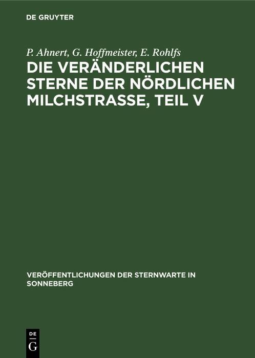 Produktbild: Die ver&auml;nderlichen Sterne der n&ouml;rdlichen Milchstra&szlig;e, Teil V