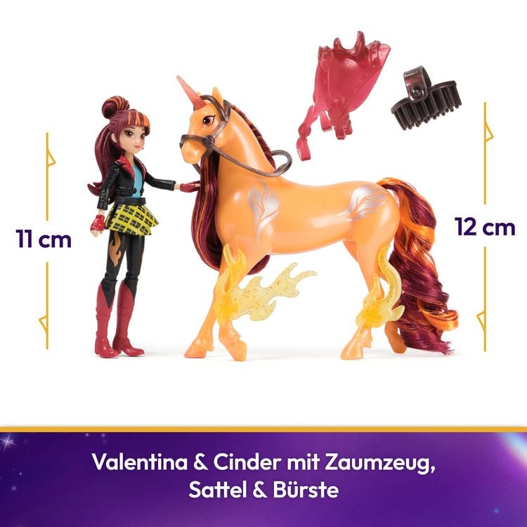 Produktbild: Unicorn Academy - Valentina & Einhorn Cinder Set, 12 cm Figuren zur Netflix Serie mit Sattel, M&auml;hnen- und Schweifb&uuml;rste & Zubeh&ouml;r, ab 4 J.