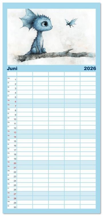 Produktbild: Familienplaner 2026 - Dinozauber &ndash; Wenn Urzeitbewohner zu Freunden werden mit 5 Spalten (Wandkalender, 21 x 45 cm) CALVENDO