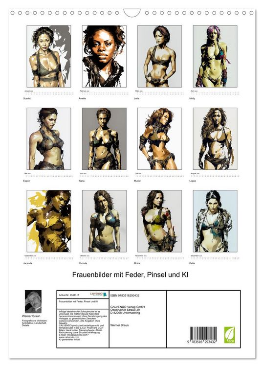 Produktbild: Frauenbilder mit Feder, Pinsel und KI (Wandkalender 2026 DIN A3 hoch), CALVENDO Monatskalender