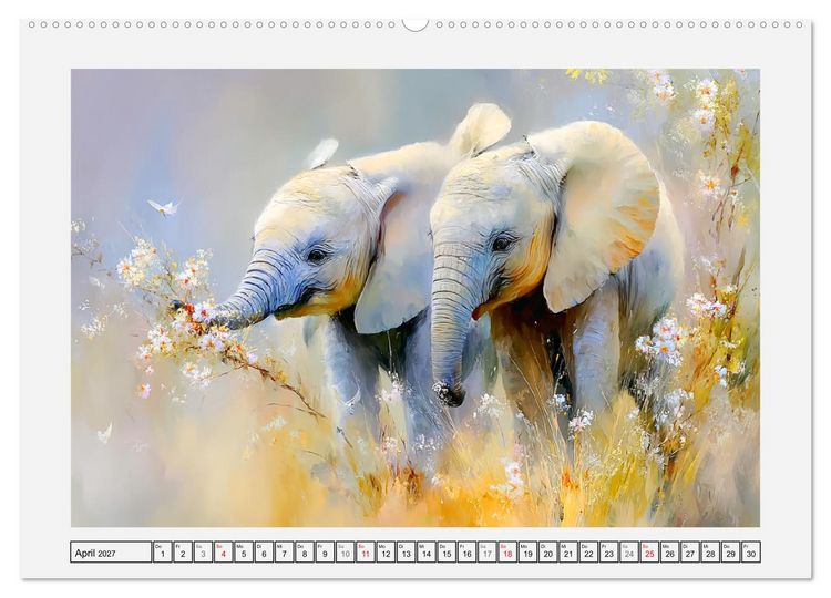 Produktbild: Elefanten. Graue Riesenbabys im Grasland (Wandkalender 2027 DIN A2 quer), CALVENDO Monatskalender