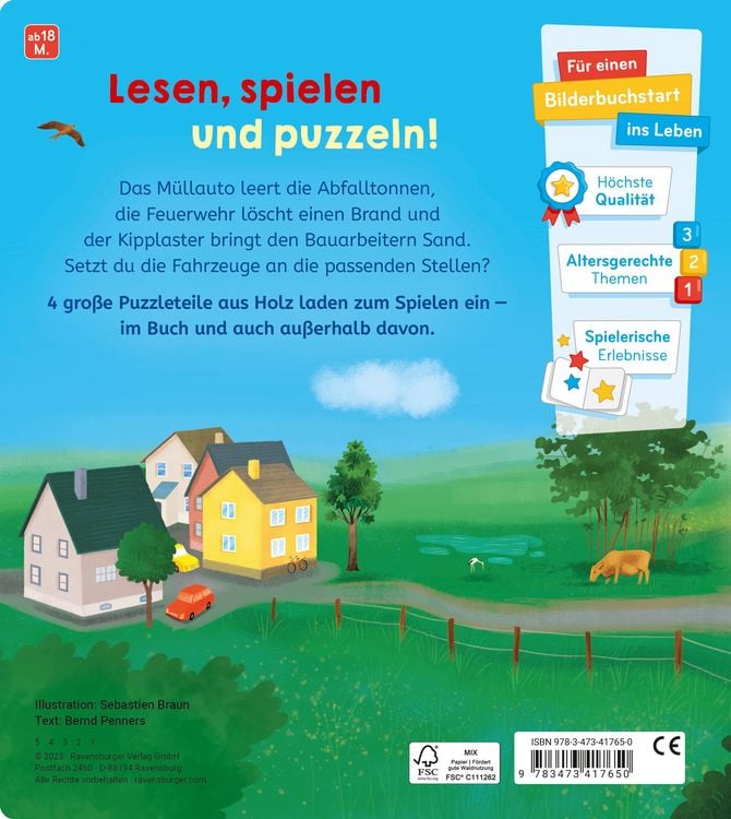 Produktbild: Spiel mit den Fahrzeugen: Mein buntes Holzpuzzle-Buch