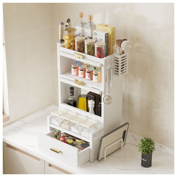 Produktbild: HTI-Living Gew&uuml;rzregal mit T&uuml;ren und Schublade Metall Wei&szlig;