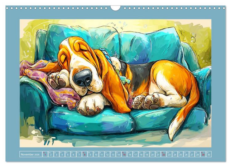 Produktbild: Basset Fun. Niedliche Hunde Cartoons zum Schmunzeln (Wandkalender 2026 DIN A3 quer), CALVENDO Monatskalender
