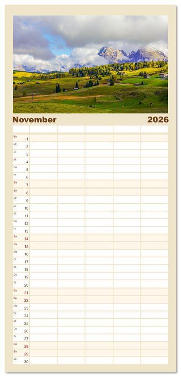 Produktbild: Familienplaner 2026 - S&uuml;dtirol Impressionen mit 5 Spalten (Wandkalender, 21 x 45 cm) CALVENDO