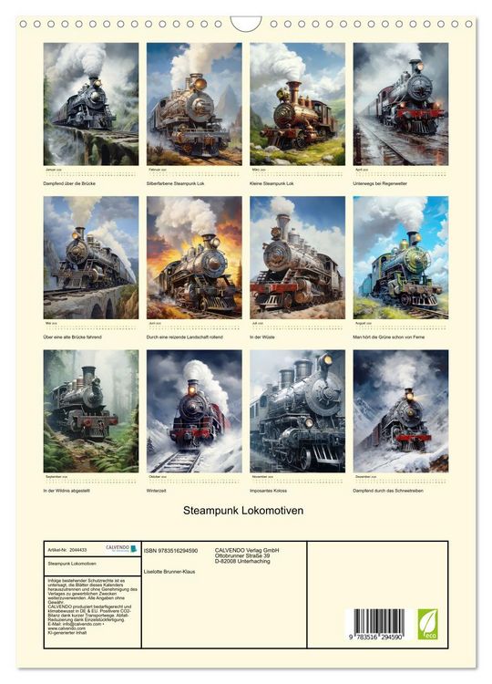 Produktbild: Steampunk Lokomotiven (Wandkalender 2026 DIN A3 hoch), CALVENDO Monatskalender