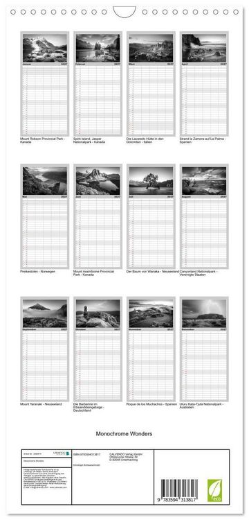 Produktbild: Familienplaner 2027 - Monochrome Wonders mit 5 Spalten (Wandkalender, 21 x 45 cm) CALVENDO