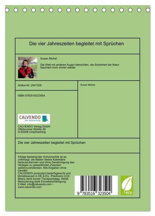Produktbild: Die vier Jahreszeiten begleitet mit Spr&uuml;chen (Tischkalender 2026 DIN A5 hoch), CALVENDO Monatskalender