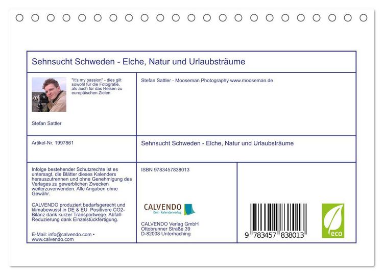 Produktbild: Sehnsucht Schweden - Elche, Natur und Urlaubstr&auml;ume (Tischkalender 2026 DIN A5 quer), CALVENDO Monatskalender