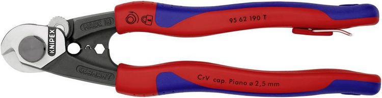 Produktbild: Knipex 95 62 190 T Drahtseilschere Geeignet f&uuml;r (Abisoliertechnik) Endh&uuml;lsen an Bowdenh&uuml;llen und Drahtseilz&uuml;gen 7 mm 7