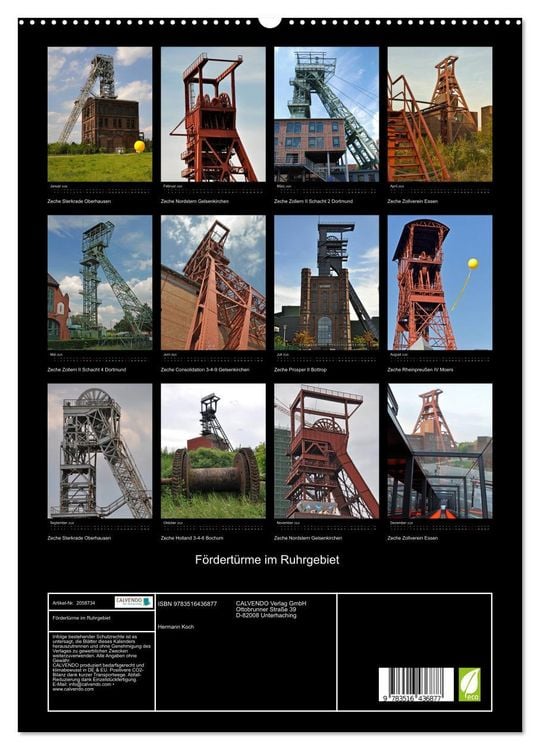 Produktbild: F&ouml;rdert&uuml;rme im Ruhrgebiet (hochwertiger Premium Wandkalender 2026 DIN A2 hoch), Kunstdruck in Hochglanz