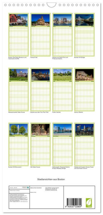 Produktbild: Familienplaner 2026 - Stadtansichten aus Boston mit 5 Spalten (Wandkalender, 21 x 45 cm) CALVENDO