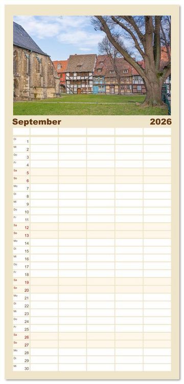 Produktbild: Familienplaner 2026 - Quedlinburg - Die historische Altstadt mit 5 Spalten (Wandkalender, 21 x 45 cm) CALVENDO